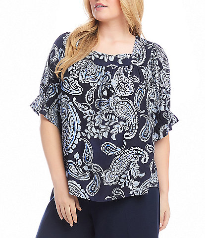 Karen Kane Plus Size Paisley Square Neck Short Sleeve Top