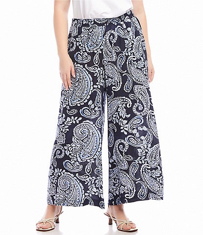 Karen Kane Plus Size Paisley Wide Leg Pull-On Pants