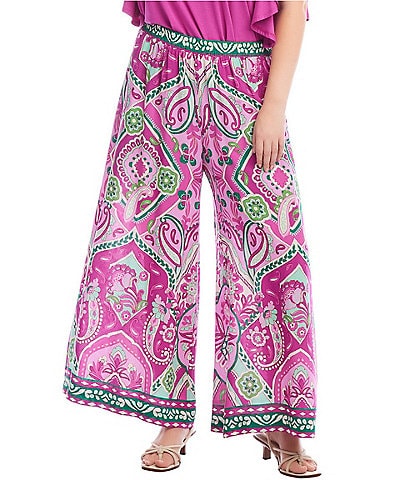 Karen Kane Plus Size Printed Wide Leg Pull-On Pants