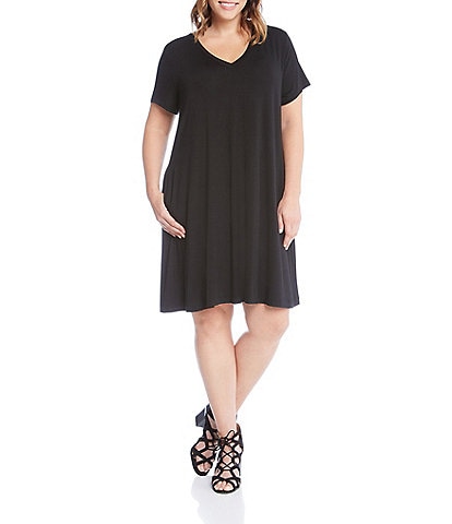Karen Kane Plus Size Quinn Soft Jersey Knit V-Neck Short Sleeve Pocketed Dress