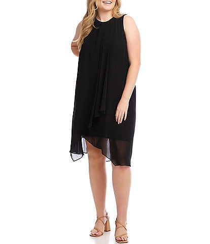 Karen Kane Plus Size Round Neck Sleeveless Drape Crossover Dress