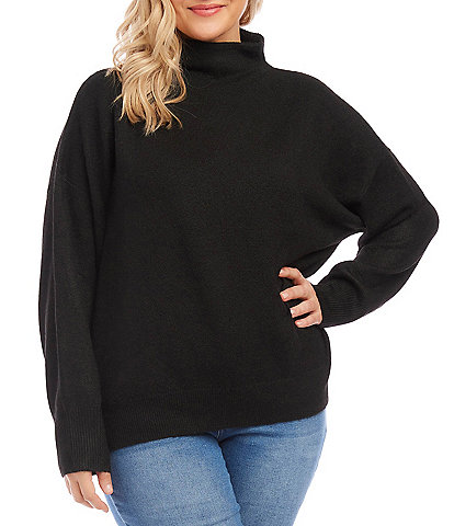 Karen Kane Plus Size Soft Recycled Knit Mock Neck Long Sleeve Relaxed Fit Sweater