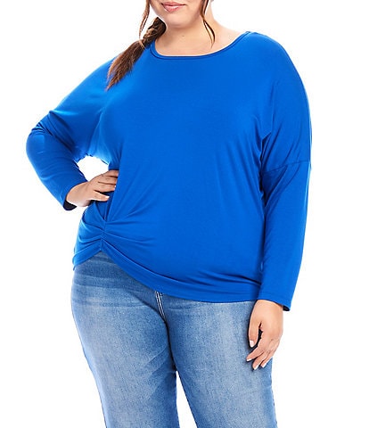 Karen Kane Plus Size Soft Stretchy Crew Neck Long Sleeve Side Pick-Up Top