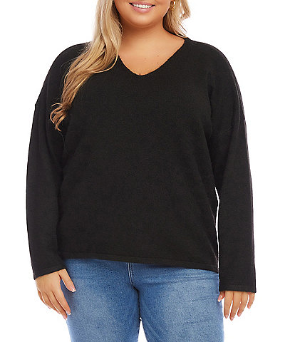 Karen Kane Plus Size V-Neck Drop Shoulder Sleeve Sweater