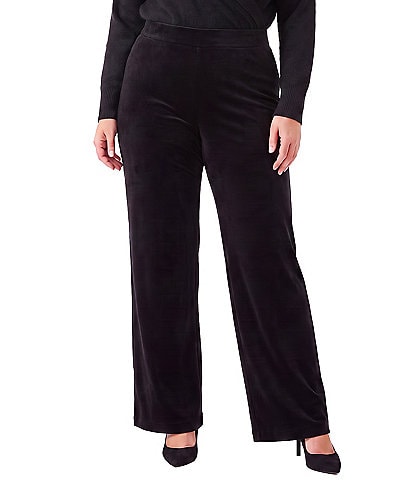Karen Kane Plus Size Velvet Ribbed High Rise Wide Leg Pull-On Pants