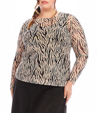 Karen Kane Plus Size Zebra Mesh Crew Neck Long Sleeve Top