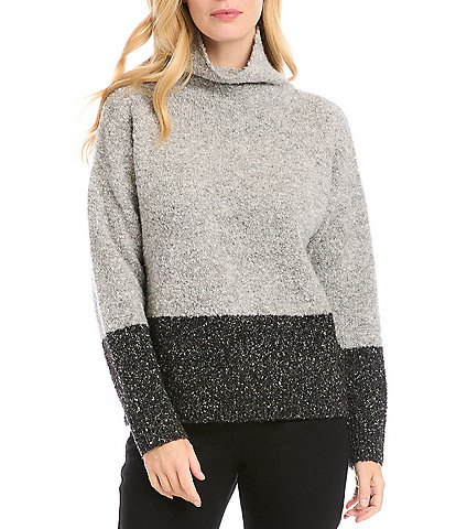 Karen Kane Plush Knit Color Block Turtleneck Long Sleeve Sweater