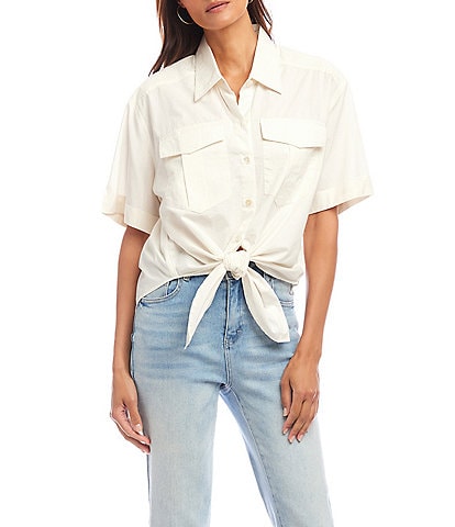 Karen Kane Point Collar Short Sleeve Tie Front Top