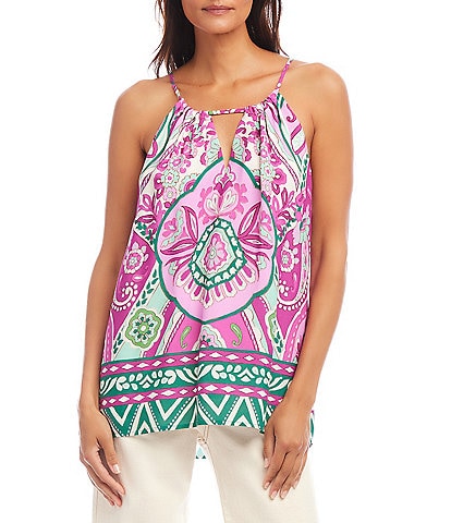Karen Kane Printed Keyhole Neck Sleeveless Tank Top