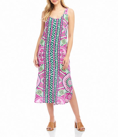 Karen Kane Printed Scoop Neck Sleeveless Side Slit Midi Tank Dress