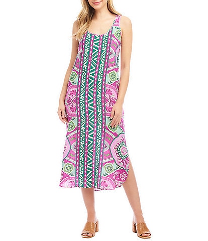 Karen Kane Printed Scoop Neck Sleeveless Side Slit Midi Tank Dress