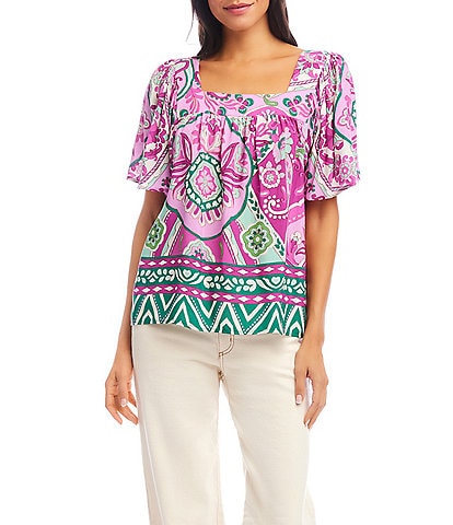 Karen Kane Printed Square Neck Short Sleeve Top