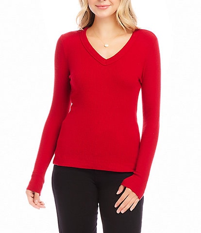 Karen Kane Ribbed V-Neck Long Sleeve Top