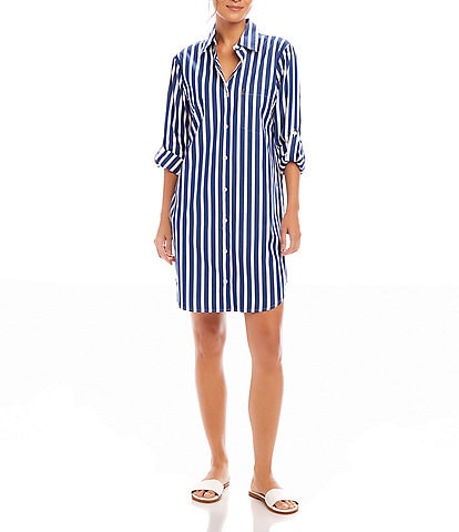 Karen Kane Roll Tab Stripe Shirtdress