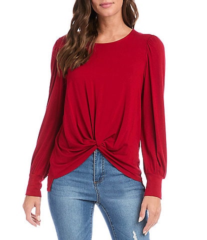 Karen Kane Round Neck Long Sleeve Twist Front Top