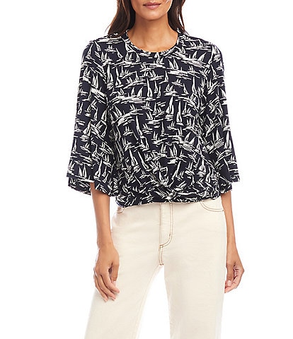 Karen Kane Sailboat Print Flare Sleeve Drape Front Top