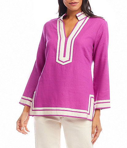 Karen Kane Saint Tropez V-Neck Mandarin Collar Long Sleeve Tunic