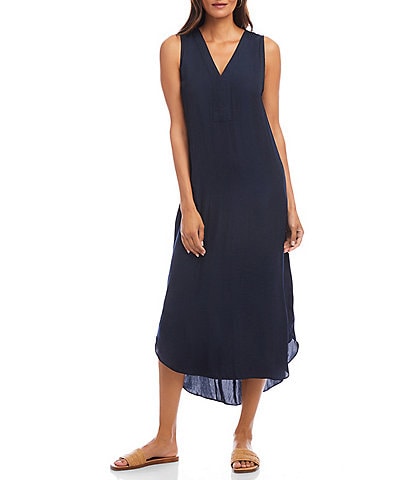 Karen Kane Satin V-Neck Sleeveless Midi Dress