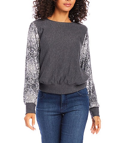 Karen Kane Sequin Crewneck Long Sleeve Top