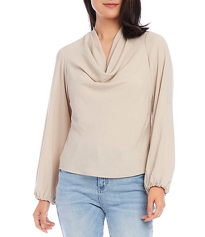Karen Kane Solid Heavy Moss Cowl Neck Pleated Back Blouson Sleeve Blouse