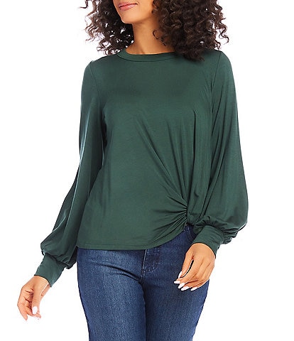 Karen Kane Stretch Crew Neck Side Pick Up Long Sleeve Top