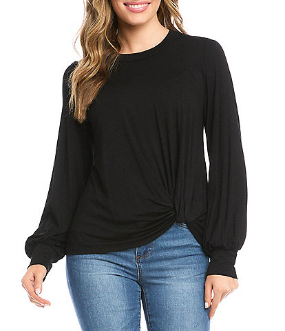 Karen Kane Stretch Crew Neck Side Pick Up Long Sleeve Top