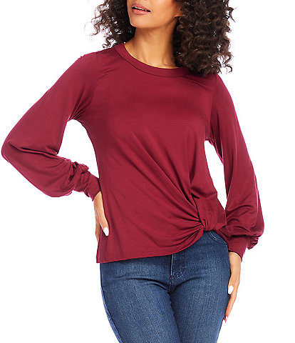 Karen Kane Stretch Crew Neck Side Pick Up Long Sleeve Top