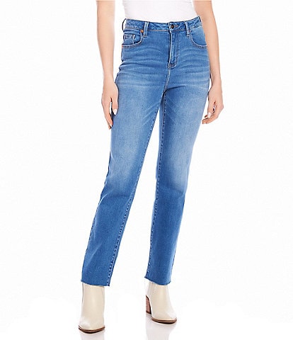 Karen Kane Stretch High RIse Raw Hem Straight Jeans