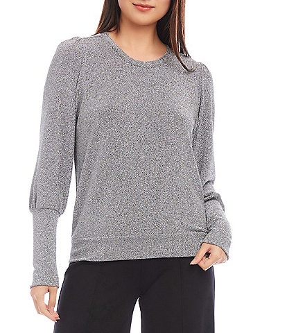 Karen Kane Stretch Metallic Knit Long Bishop Sleeve Top