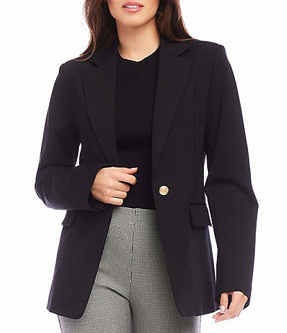 Karen Kane Stretch Ponte Knit Notch Collar Long Sleeve Blazer