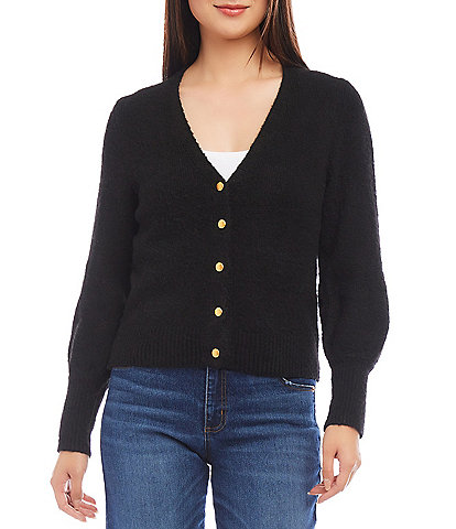 Karen Kane Stretch V-Neck Long Sleeve Button Up Cardigan