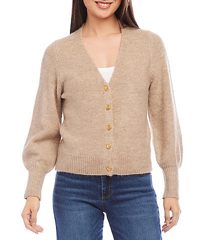 Karen Kane Stretch V-Neck Long Sleeve Button Up Cardigan