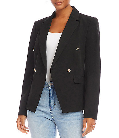 Karen Kane Stretch Woven Notch Lapel Collar Long Sleeve Button-Front Fitted Double Breasted Blazer