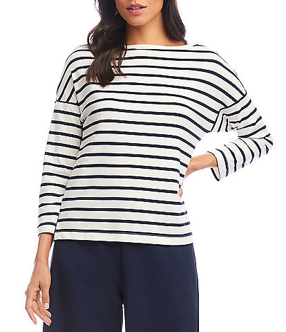 Karen Kane Stripe 3/4 Sleeve Boatneck Top