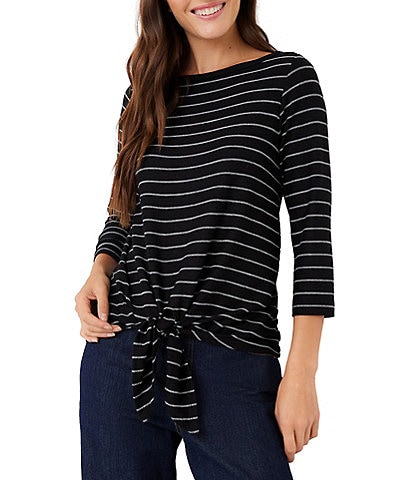 Karen Kane Stripe Boat Neck 3/4 Sleeve Tie-Front Top