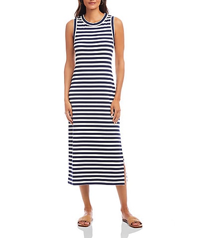 Karen Kane Stripe Crew Neck Sleeveless Midi Column Dress