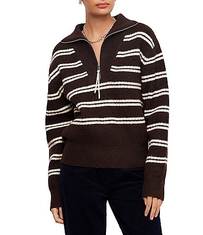 Karen Kane Stripe Half Zip Long Sleeve Sweater