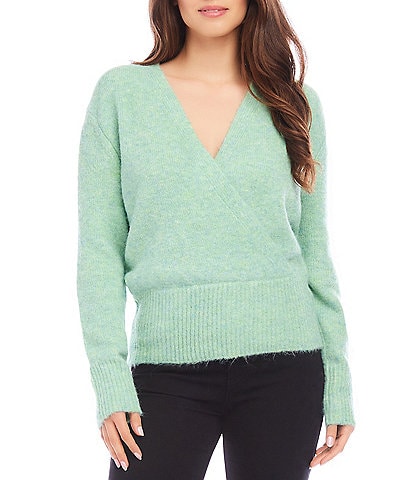 Karen Kane Surplice V Neckline Long Sleeve Wrap Sweater