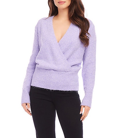 Karen Kane Surplice V Neckline Long Sleeve Wrap Sweater