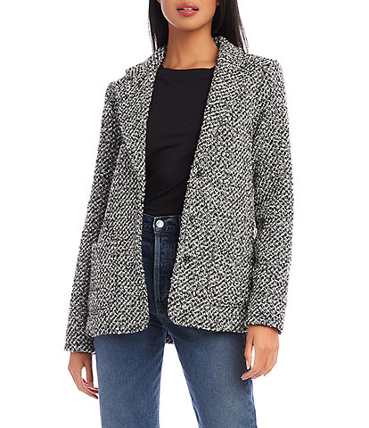 Karen Kane Texture Tweed Notch Lapel Long Sleeve Patch Pocket Button-Front Blazer