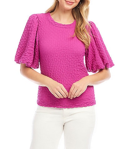 Karen Kane Textured Knit Crew Neck Short Puff Sleeve Top