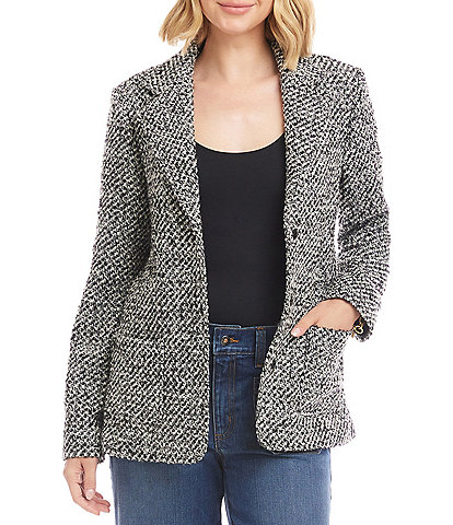 Karen Kane Tweed Wool Blend Notch Lapel Button Front Blazer
