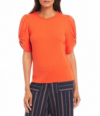 Karen Kane Twisted Short Puff Sleeve Crew Neck Top