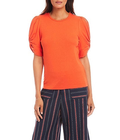 Karen Kane Twisted Short Puff Sleeve Crew Neck Top