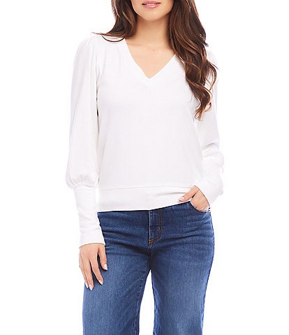 Karen Kane V Neckline Long Bishop Sleeve Top