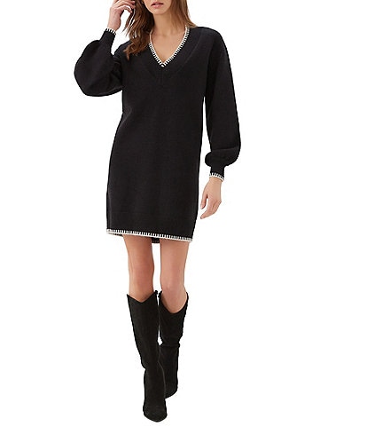 Karen Kane Varsity V-Neck Sweater Dress