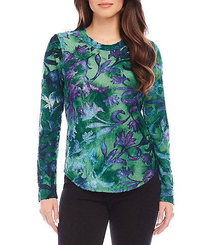 Karen Kane Watercolor Burnout Crew Neckline Long Sleeve Top