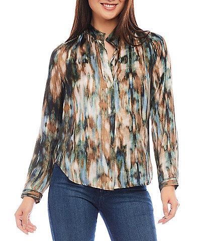 Karen Kane Woven Collar Long Sleeve Blouse