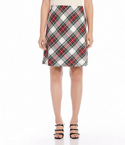 Karen Kane Woven Tartan Plaid Print Bias Cut Pull-On Pencil Skirt