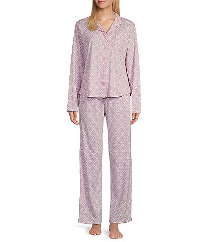 Karen Neuburger Floral Trellis Print Long Sleeve Notch Collar Interlock Knit Girlfriend Pajama Set